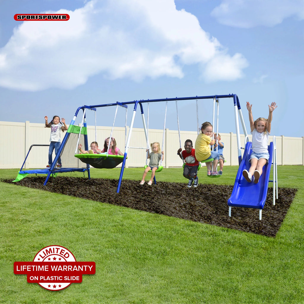 Metal Swing Set with Saucer and Slide G739