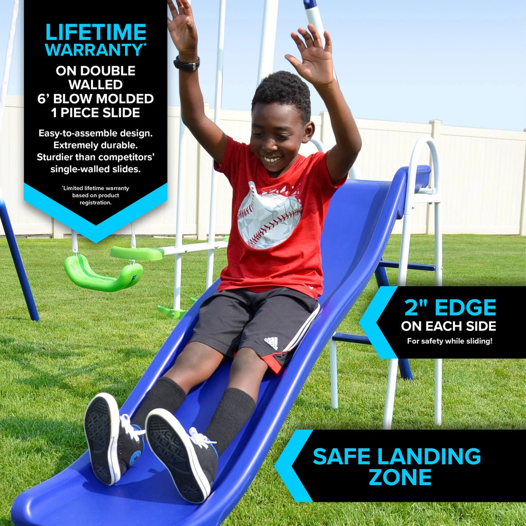 Metal Swing Set with Saucer and Slide G739