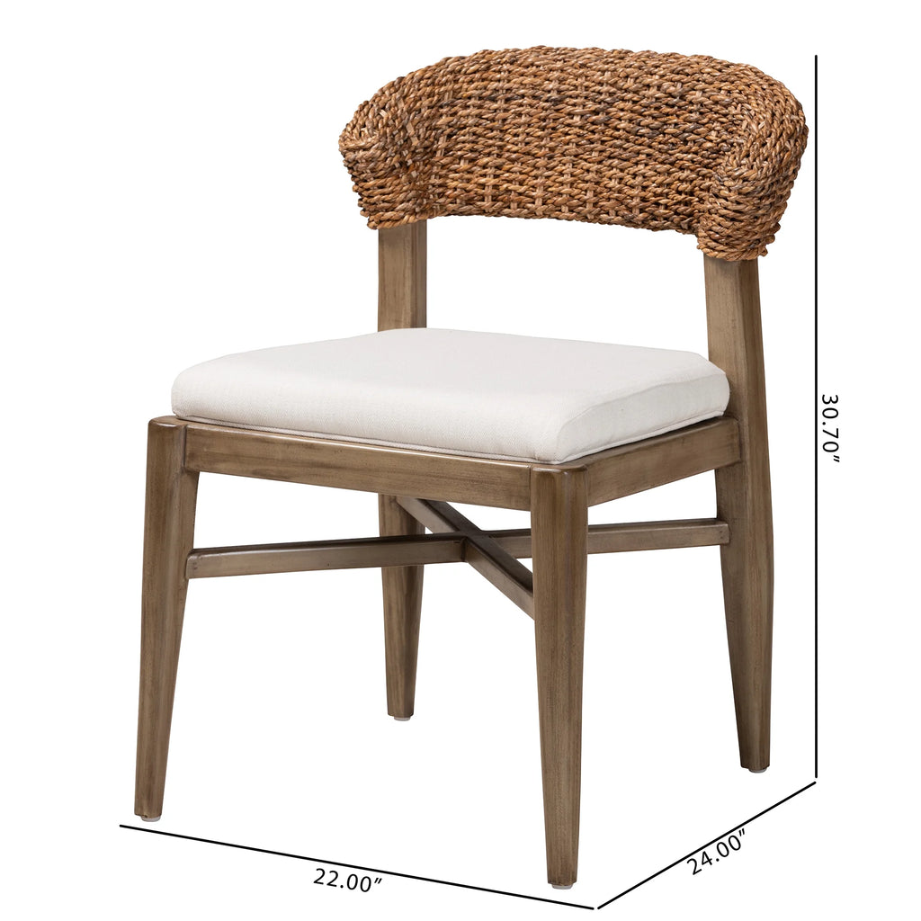 Walnut Brown Mahogany Wood and Rattan Dining Chair U76838