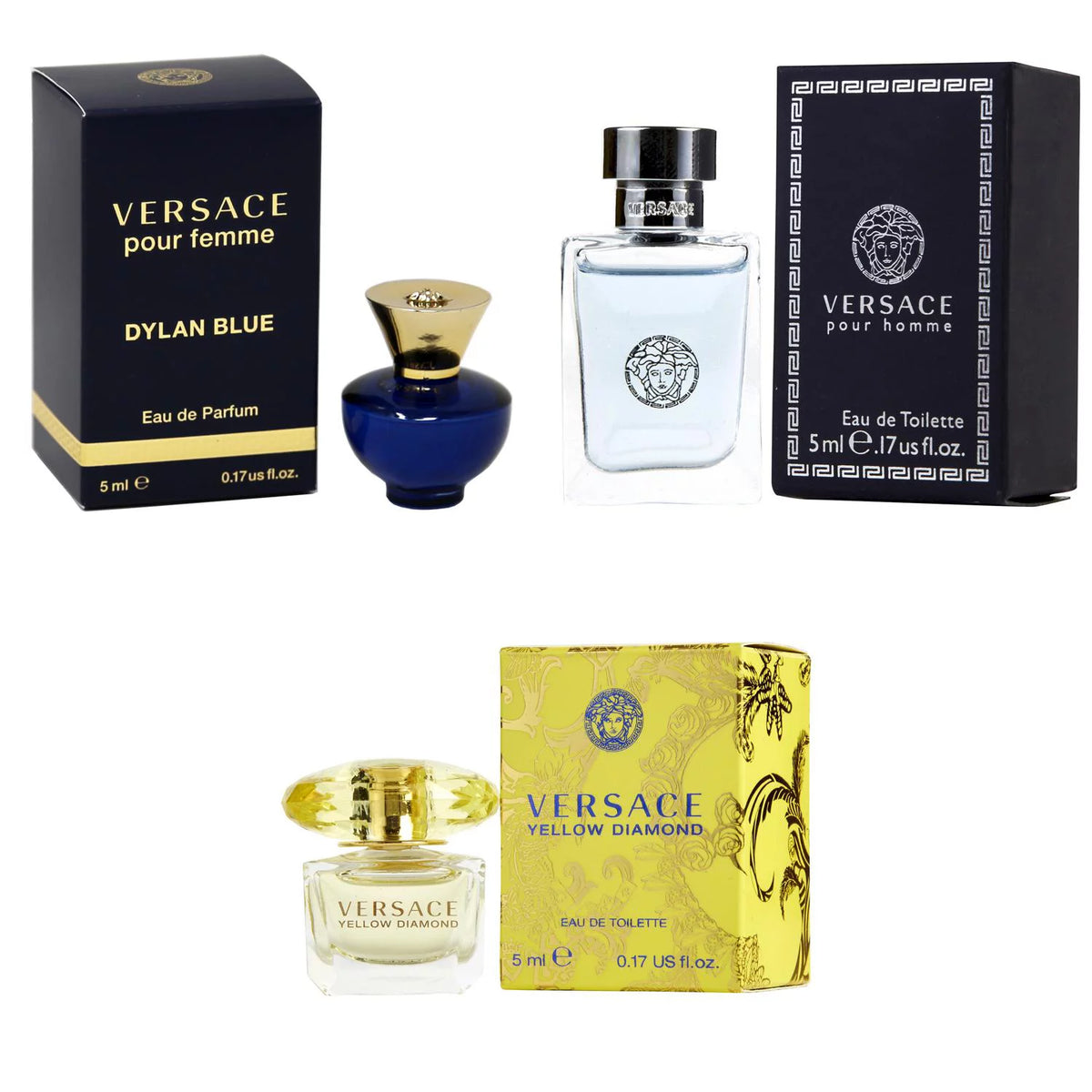 Versace Dylan Blue Femme EDP, Pour Homme EDT, Yellow Diamond EDT - 5ml 3PK Kit G9118