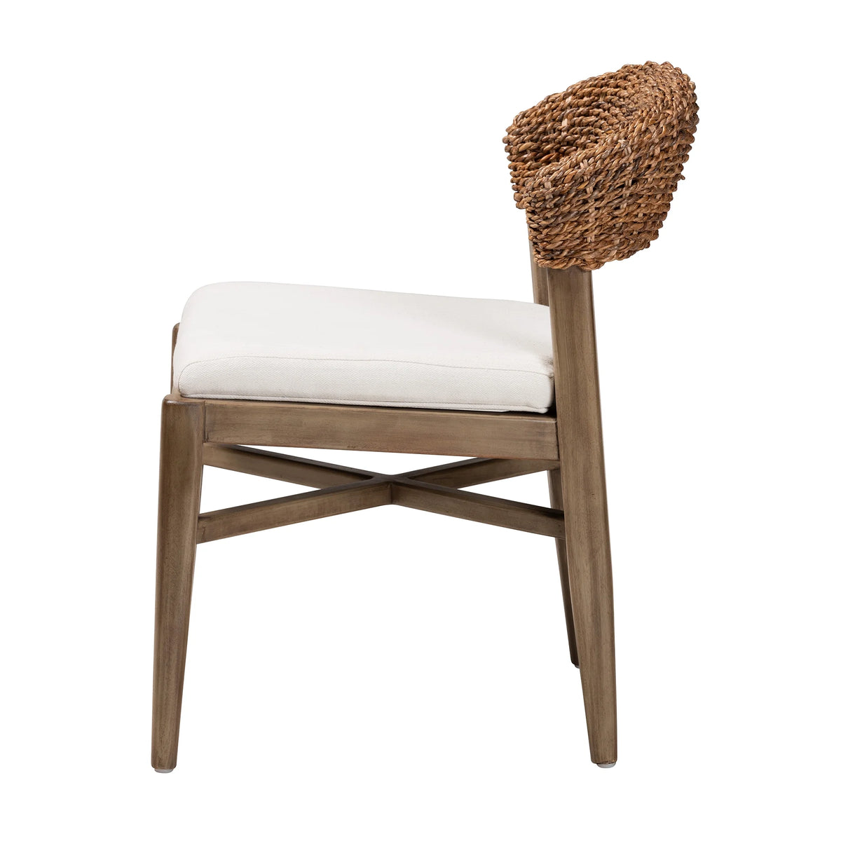 Walnut Brown Mahogany Wood and Rattan Dining Chair U76838