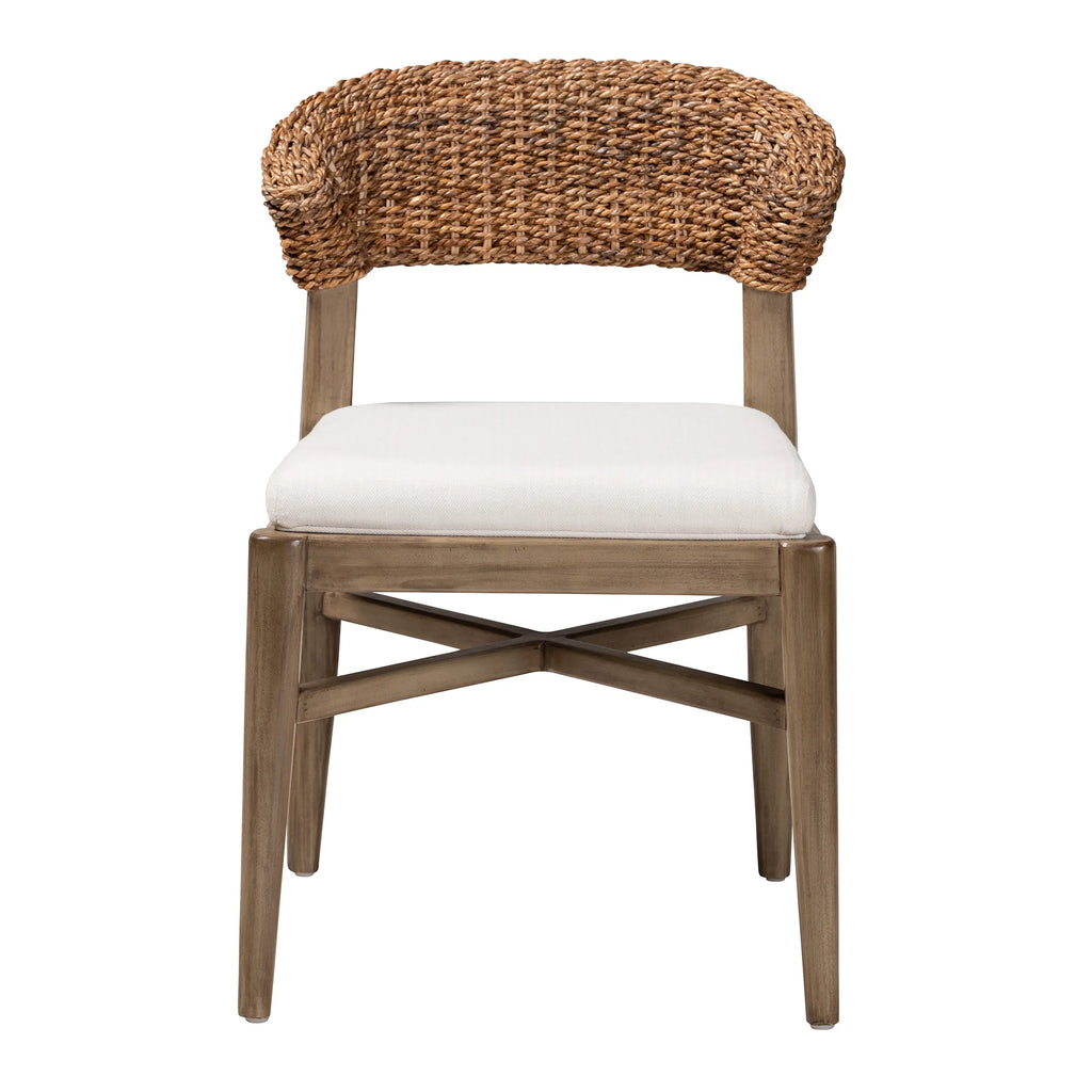 Walnut Brown Mahogany Wood and Rattan Dining Chair U76838