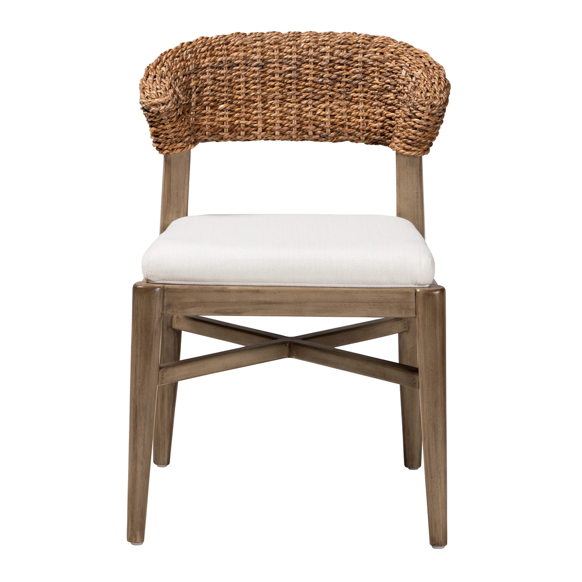 Walnut Brown Mahogany Wood and Rattan Dining Chair U76838
