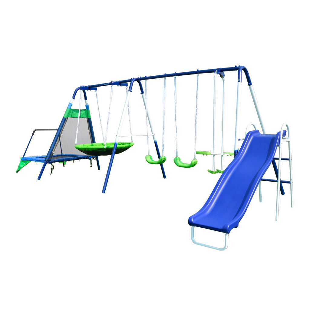 Metal Swing Set with Saucer and Slide G739