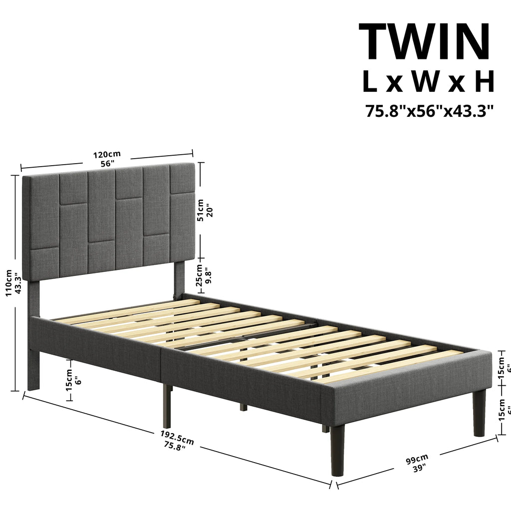 Twin Bed Frame with Upholstered Headboard T581