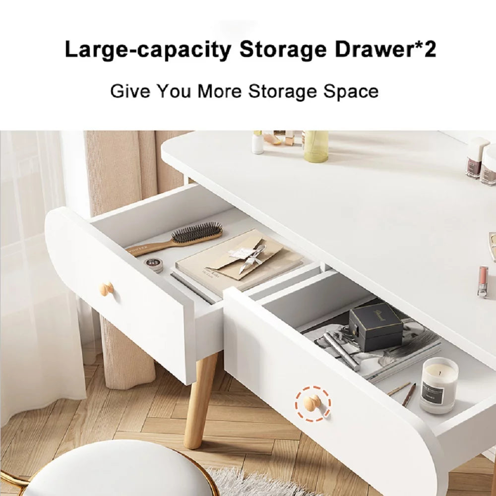 White Vanity Table Set with Mirror and 2 Drawers K219276