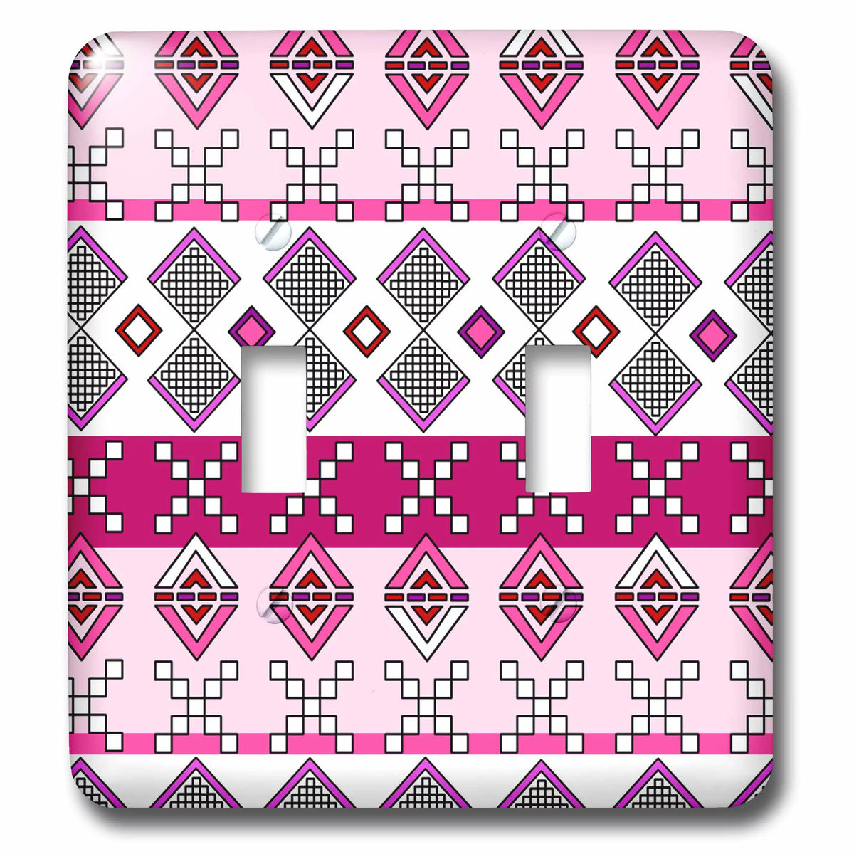 Aztec Andes Tribal Geometric Pattern Pink and Purple Double Toggle Switch J406