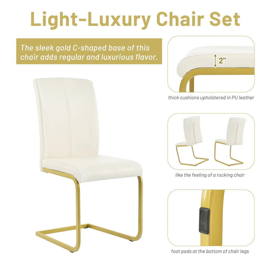 Gold Steel Dining Table Set for 6 with 6 PU Leather Chairs T18743
