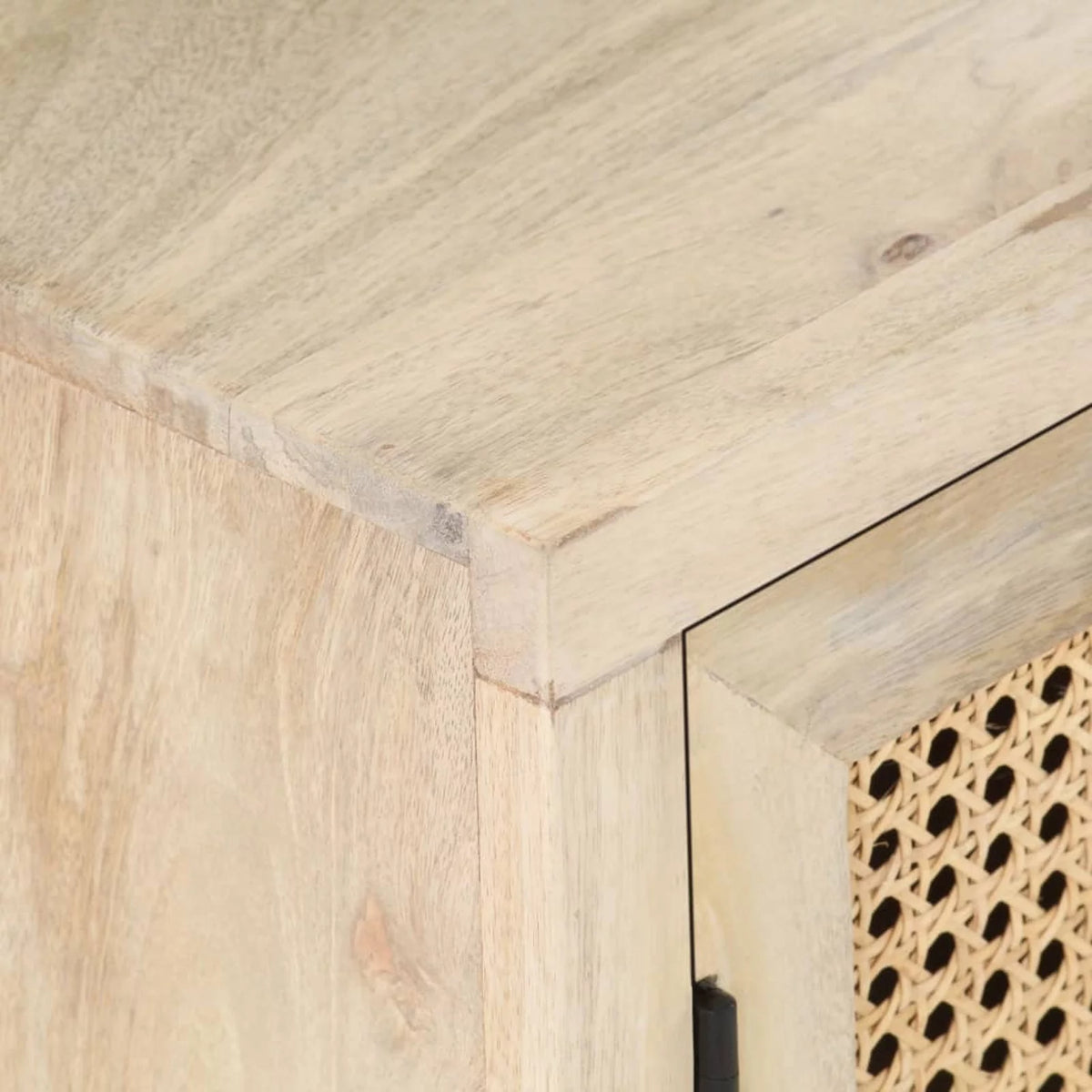 Solid Mango Wood and Natural Cane Bedside Cabinet L2989