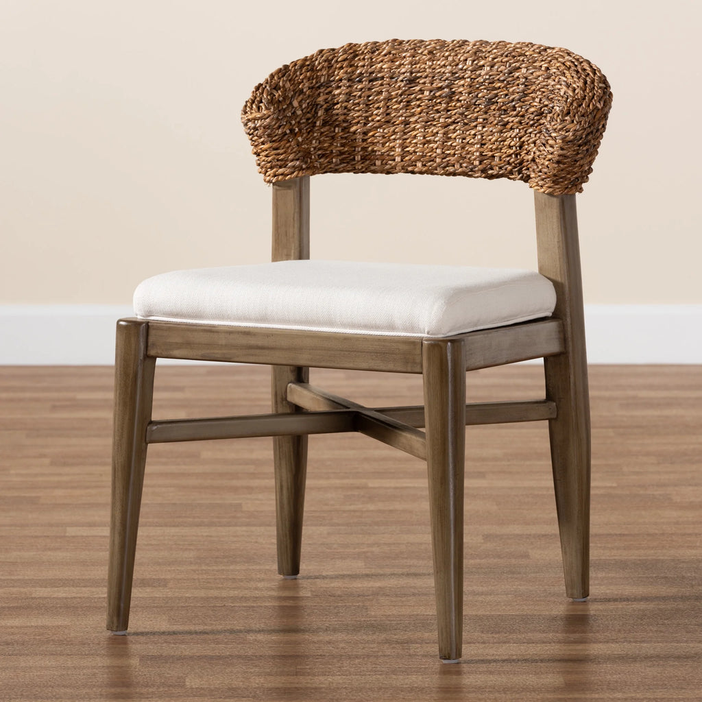 Walnut Brown Mahogany Wood and Rattan Dining Chair U76838