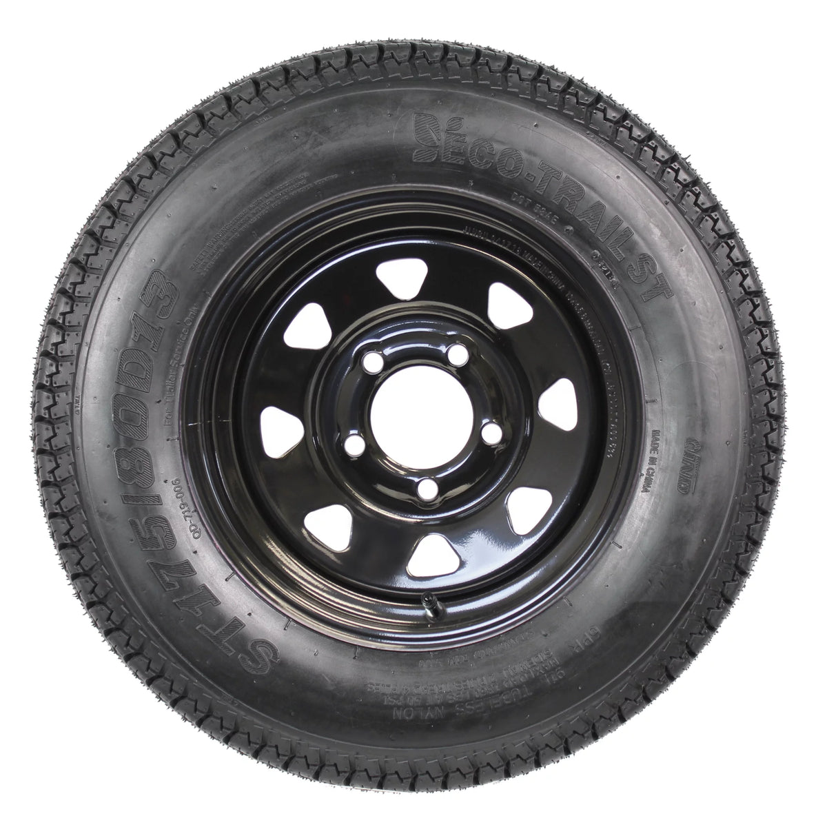 2-Pk Bias Ply Trailer Tire On Rim ST175/80D13 5-4.5 Black Spoke Wheel Q4619