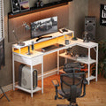 Black L-Shaped Gaming Desk with LED Lights & Power Outlets Z269311
