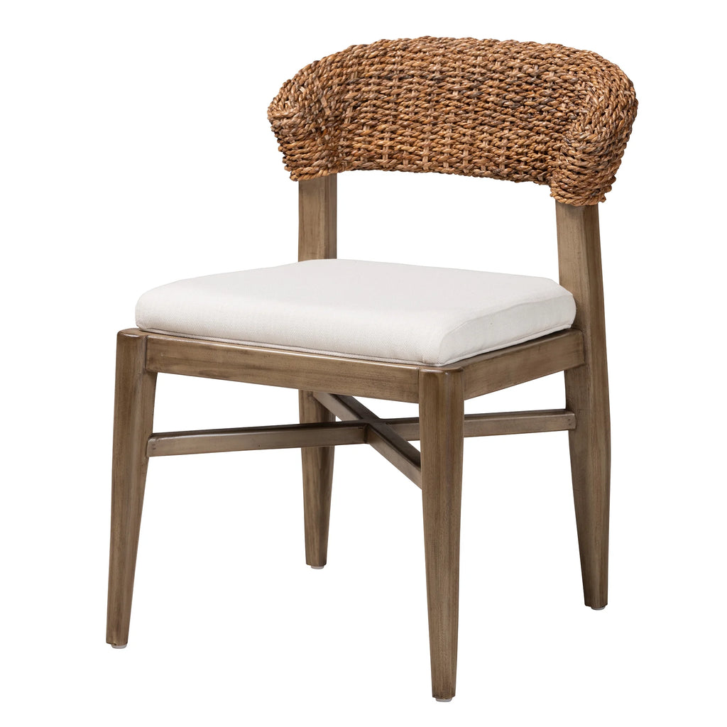 Walnut Brown Mahogany Wood and Rattan Dining Chair U76838