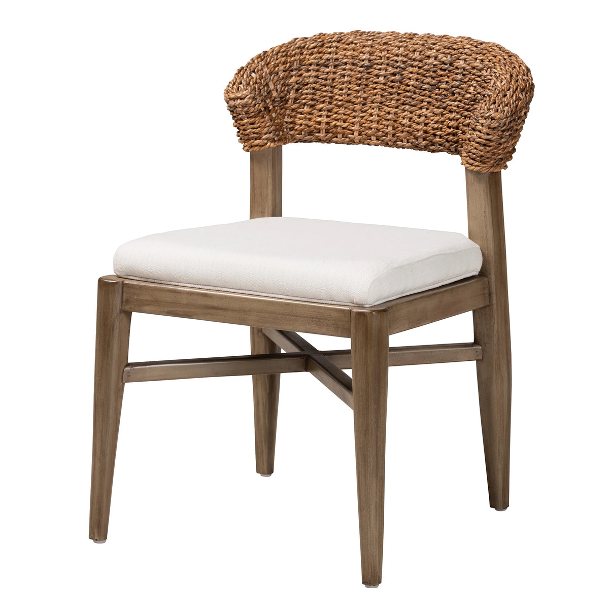 Walnut Brown Mahogany Wood and Rattan Dining Chair U76838
