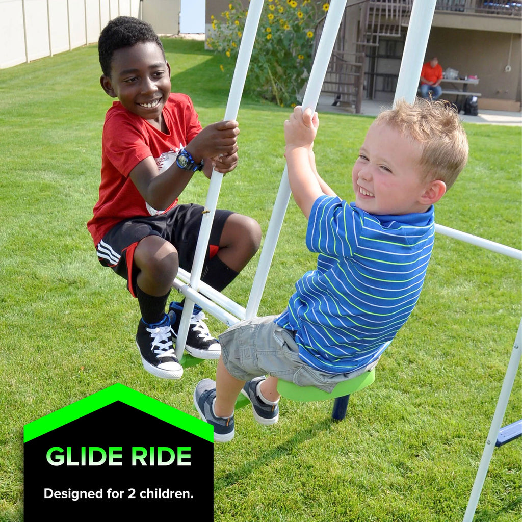 Metal Swing Set with Saucer and Slide G739