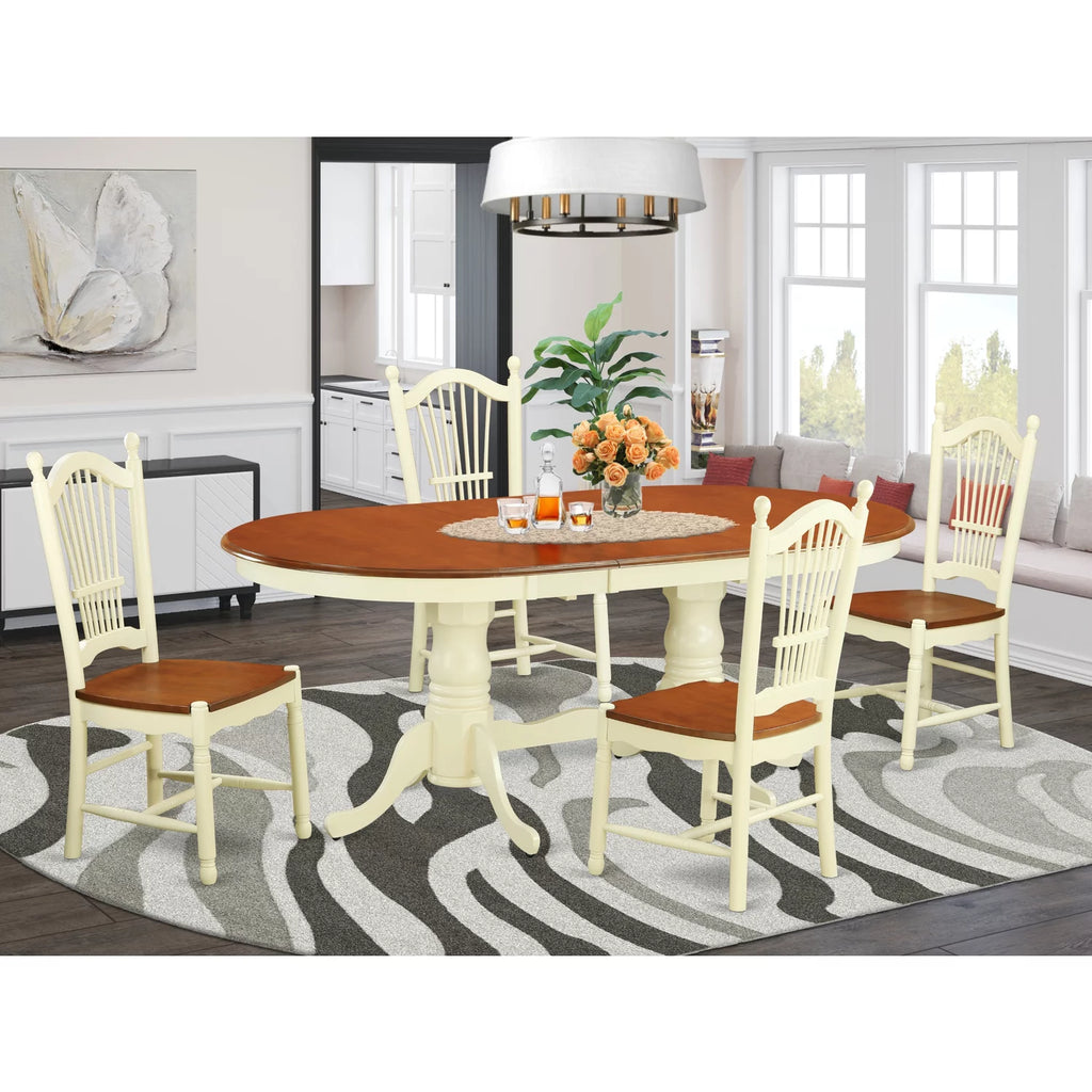 5 Piece Buttermilk Cherry Oval Wood Dining Table and Chairs Set K10041