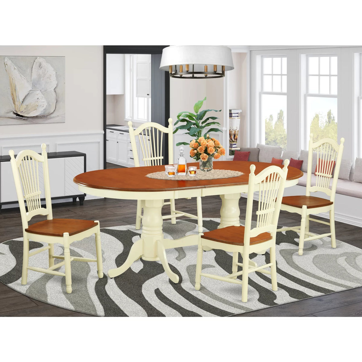 5 Piece Buttermilk Cherry Oval Wood Dining Table and Chairs Set K10041