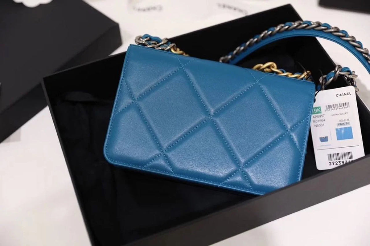 Blue Goatskin Leather Flap Bag J6970