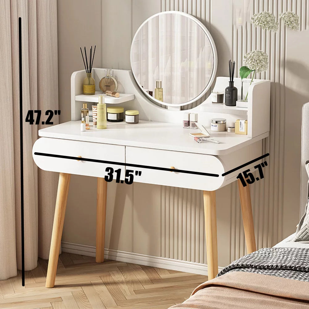 White Vanity Table Set with Mirror and 2 Drawers K219276