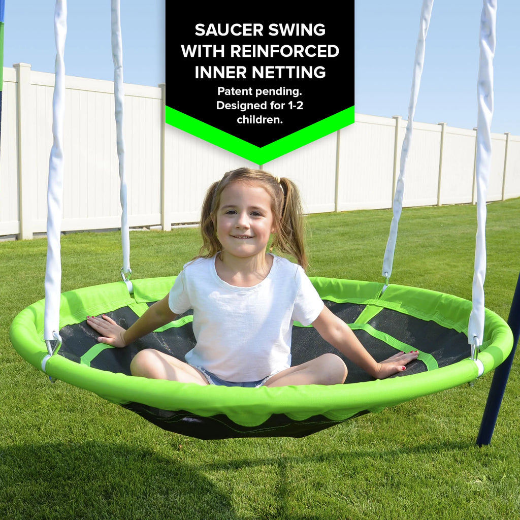 Metal Swing Set with Saucer and Slide G739